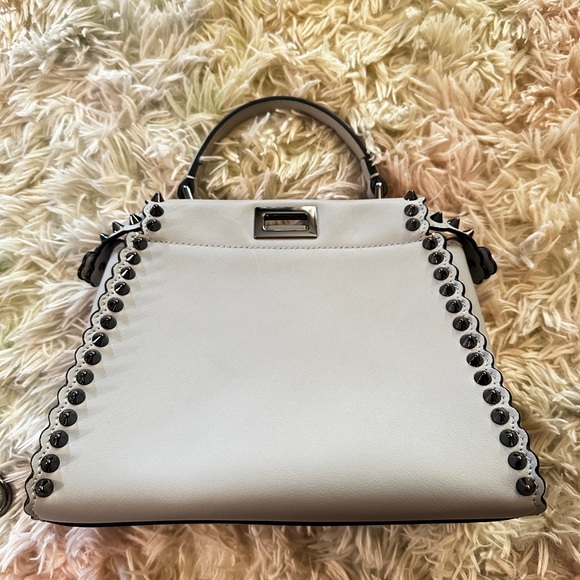 Fendi Peekaboo Mini Light Blue Studded Leather Two Way Top Handle Bag - Picture 3 of 16